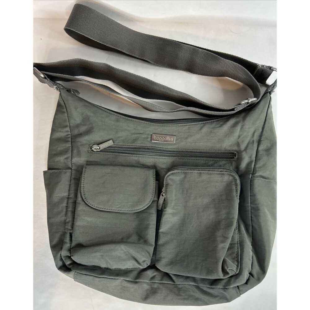 Baggallini Women's Crossbody Travel Bag Gray Messenger All in One Yellow Lining